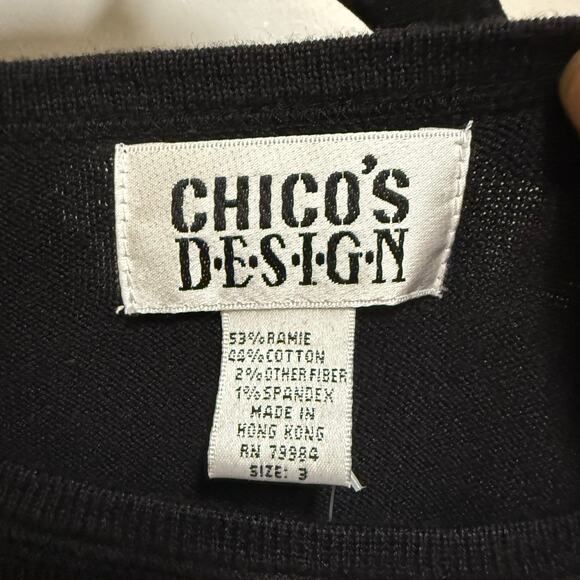 Chico's Vintage NEW Black Embroidered Sweater Ramie Blend Size 3 - Picture 3 of 3